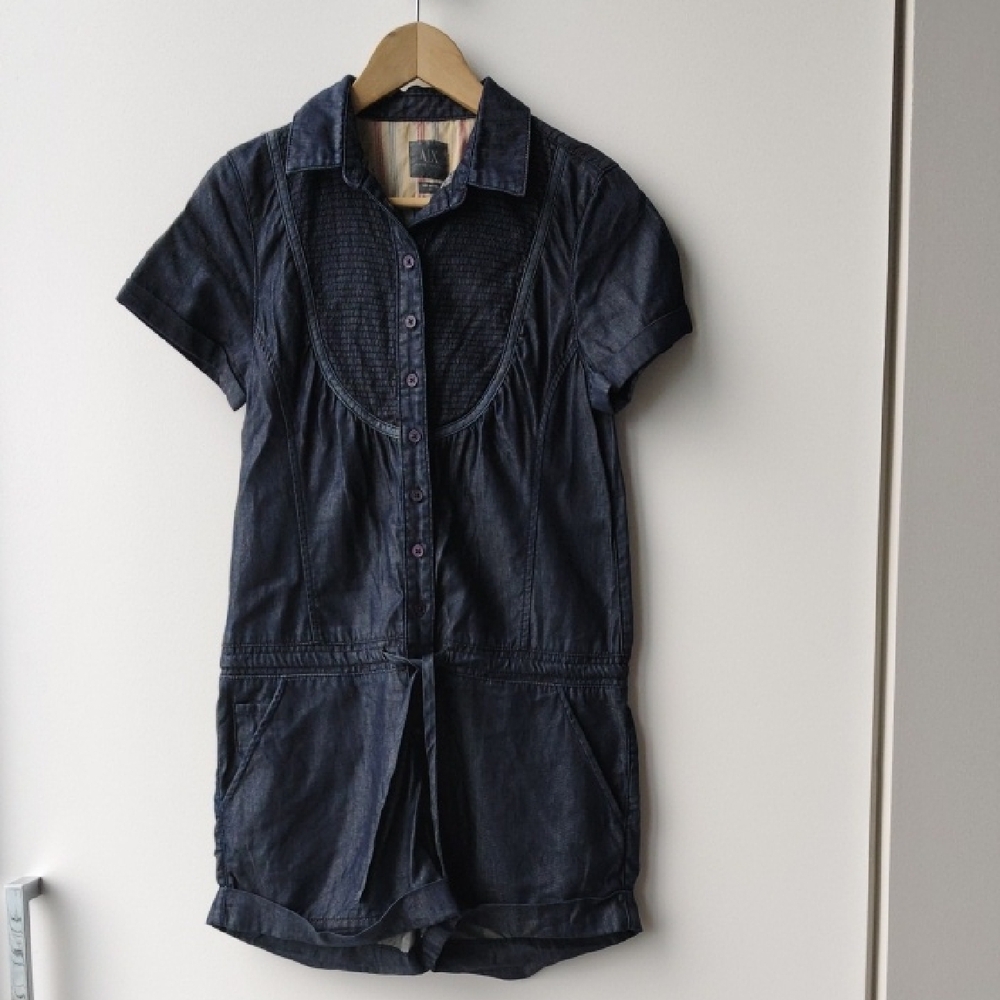 Armani Exchange Denim Bib Style Drawstring Waist Romper